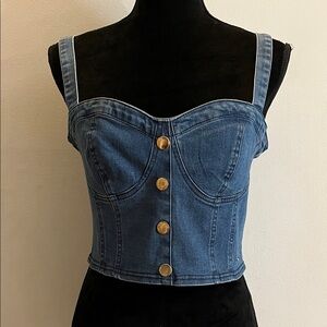 Guess Fitz Denim Crop Bustier Top, size M, tank top